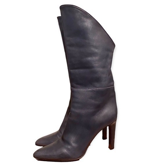 Helmut Lang Blue Leather And Suede Boots - Picture 2 of 13